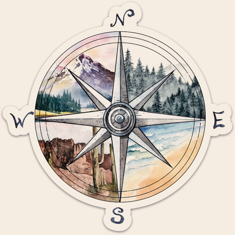 Outdoor Adventure With Kids - Compass Camping Sticker, Adventure Travel Stickers