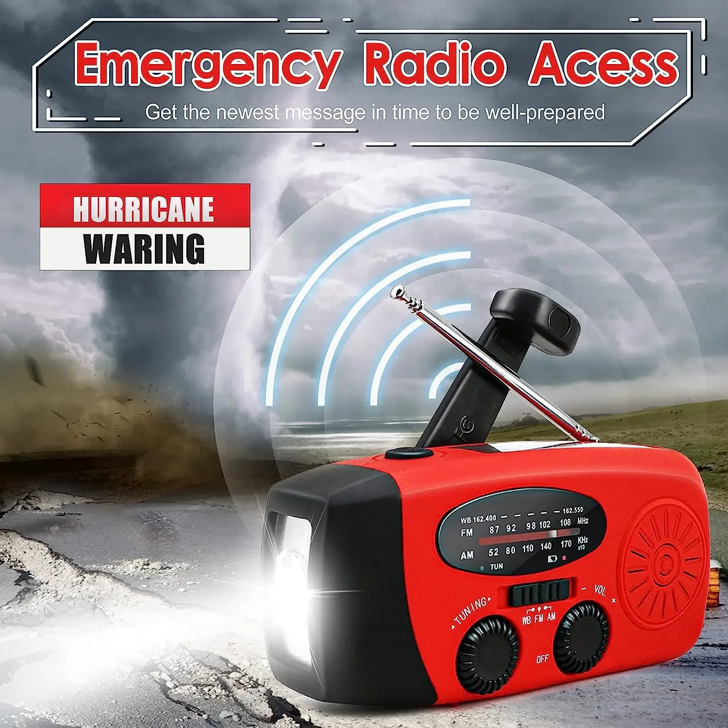 Emergency Radio Solar - Multifunctional Solar Hand Crank Radio FM