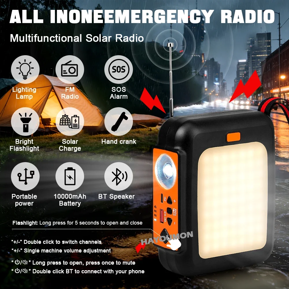 Emergency Radio Solar - 10000mAh Hand Crank Emergency Radio FM