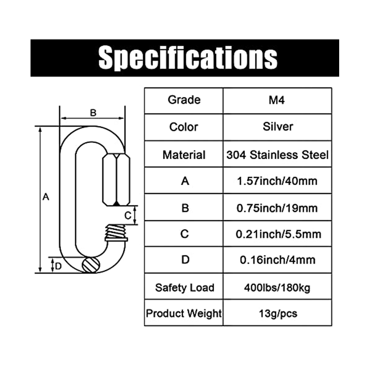 12 Pack Quick Link 5/32 Inch H – обзор и цена Carabiner Locking D