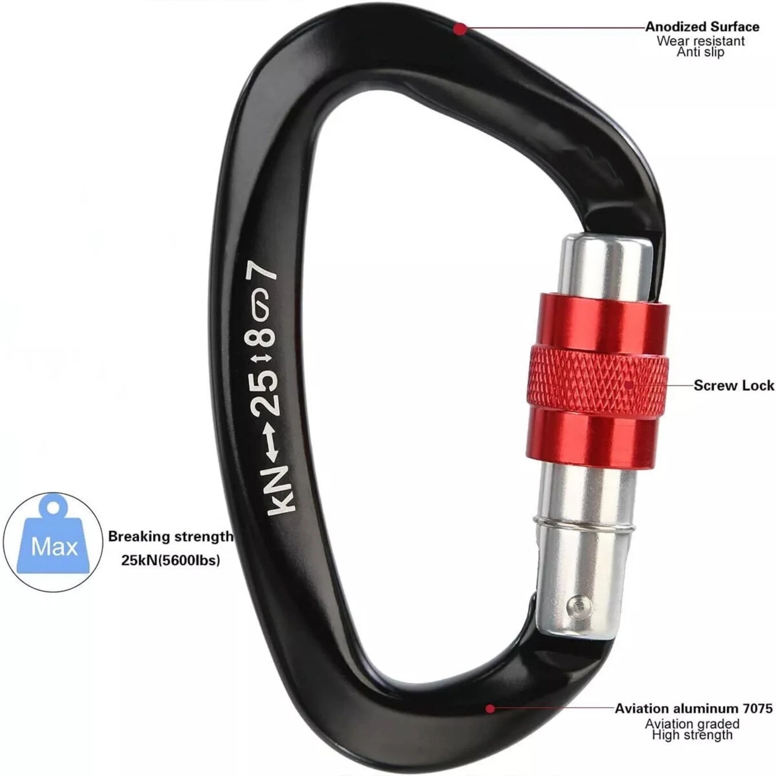 5Pcs/Set 25KN D-Shape Aluminum – обзор и цена Carabiner Locking D